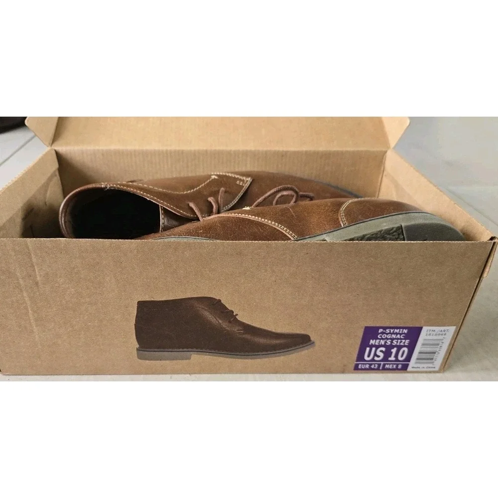Steve Madden P-SYMIN Men's Short Chukka Boots‎ Cognac Brown Leather SZ 10